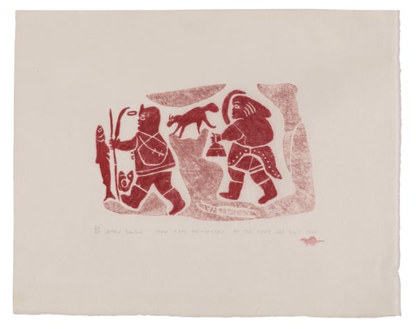 ANNIE MIKPIGAK (1900-1984) PUVIRNITUQ (POVUNGNITUK) A Long Time Ago Inuit Used To Hunt by Walking, 1973 #10 stonecut, 14 x 18 in (35.6 x 45.7 cm)