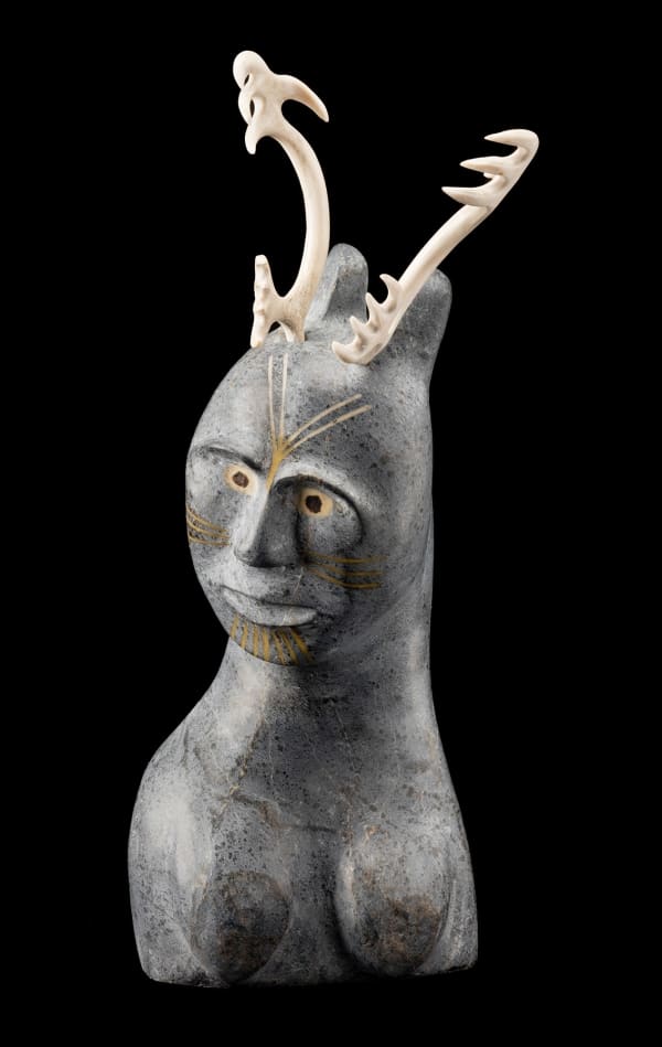 Lot 69 JOSIAH NUILAALIK (1928-2005) Qamani’tuaq (BAKER LAKE) Female Shaman, c. 1998 stone and antler, 12 x 5.25 x 4.5 in (30.5 x 13.3 x 11.4 cm) ESTIMATE: $12,000 — $18,000 PRICE REALIZED: $19,200.00