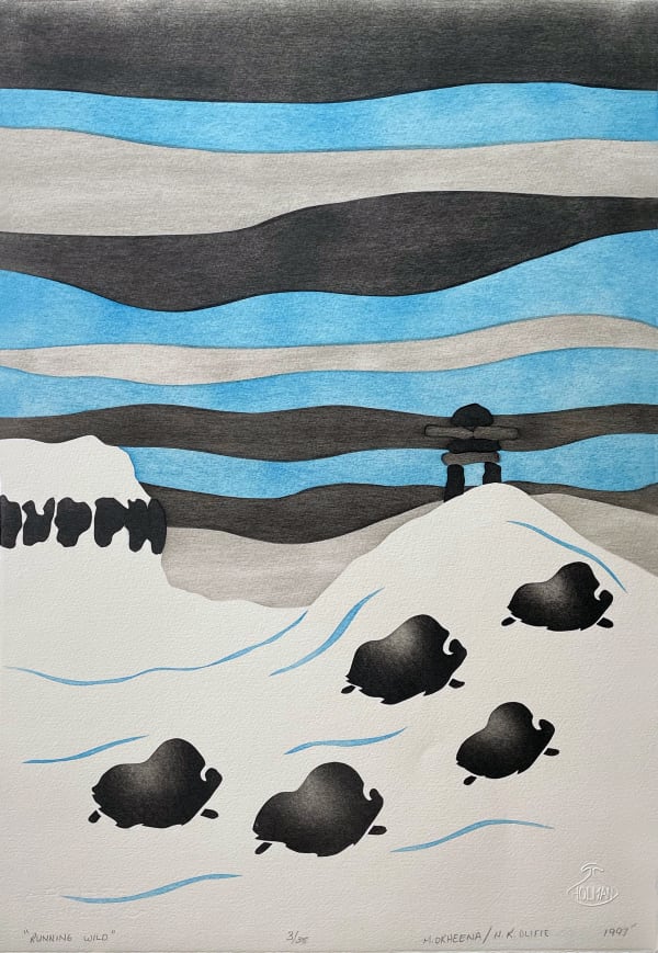 Lot 70 MARY K. OKHEENA (1955-) ULUKHAKTOK (HOLMAN) Running Wild, 1997 #20 stencil on creme-coloured paper, 22.5 x 15 in (57.1 x 38.1 cm) PRICE REALIZED: $676.50