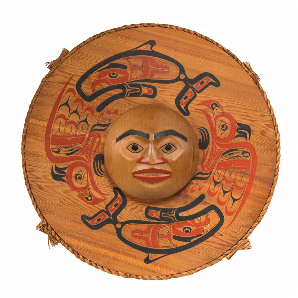 Lot 21 JOE DAVID (1946-) NUU-CHAH-NULTH, TOFINO, B.C. Whalers Moon, c. 2004 cedar wood, cedar bark, and acrylic paint, 36 x 36 in (91.4 x 91.4 cm) ESTIMATE: $7,000 — $10,000