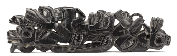 Lot 36 UNIDENTIFIED HAIDA ARTIST Haida-Motif Panel Pipe, c. early 1830s argillite, 2.5 x 9 x 1 in (6.3 x 22.9 x 2.5 cm) ESTIMATE: $8,000 — $12,000 Price realized: $7,930.00