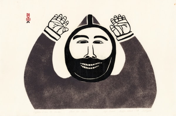 [JOSEPH] POOTOOGOOK (1887-1958) KINNGAIT (CAPE DORSET) Joyfully I see Ten Caribou, 1959 #29 linocut and stencil, 12 x 17 in (30.5 x 43.2 cm)