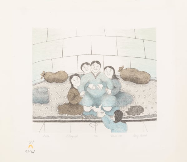 Lot 3 MARY PUDLAT (1923-2001) KINNGAIT (CAPE DORSET) Birth, 1989 #15 lithograph, 16 x 18.25 in (40.6 x 46.4 cm) ESTIMATE: $200 — $400