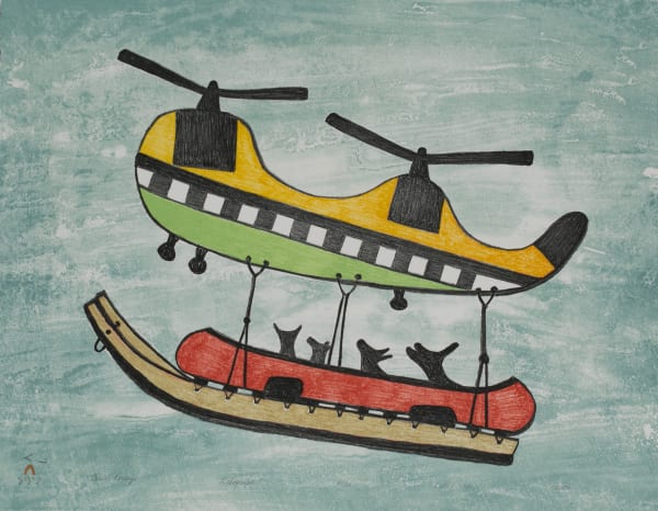 Lot 86 PUDLO PUDLAT (1916-1992) KINNGAIT (CAPE DORSET) Aerial Portage, 1986 #28 lithograph, 20.25 x 26 in (51.4 x 66 cm) ESTIMATE: $500 — $800 PRICE REALIZED: $960.00