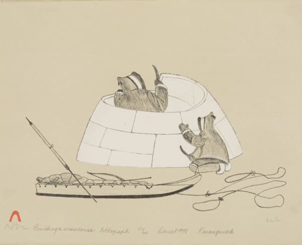 KANANGINAK POOTOOGOOK, R.C.A. (1935-2010) KINNGAIT (CAPE DORSET) Building a Snowhouse, 1978 L#10 lithograph, 9 x 11.5 in (22.9 x 29.2 cm)