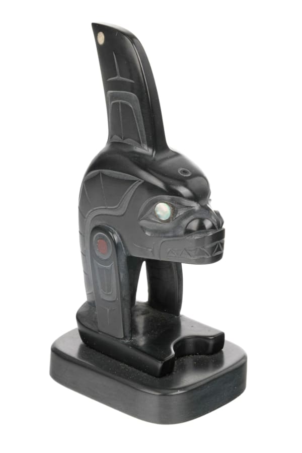 Lot 64 GLEN POLLARD (1957-) SKIDEGATE, HAIDA GWAII Killer Whale, 1999 argillite, antler, pāua shell, and catlinite, 5 x 2.5 x 2 in (12.7 x 6.3 x 5.1 cm) ESTIMATE: $400 — $600 PRICE REALIZED: $512.40