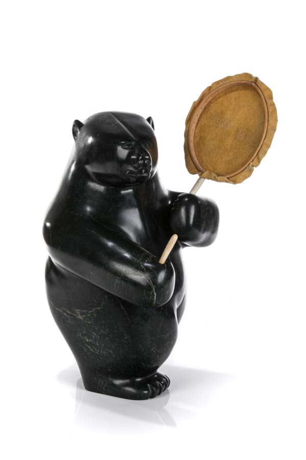 PADLAYA QIATSUK (1965-) KINNGAIT (CAPE DORSET) Drum Dancing Bear, 2001 stone, antler, wood, and waxed string, 18 x 11.25 x 13 in (45.7 x 28.6 x 33 cm)