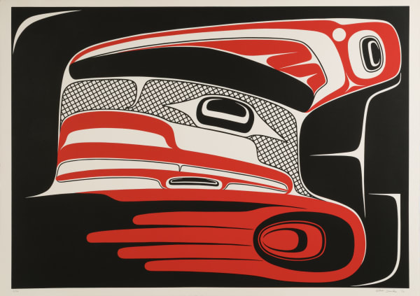 Lot 123 ROBERT DAVIDSON (GUUD SANS GLANS), C.M., O.B.C., (1946-) HAIDA, MASSET / WHITE ROCK T-Sili-AA-Lis (Raven-Finned Killer Whale), 1983 serigraph, 29.5 x 41.5 in (75.1 x 105.3 cm) ESTIMATE: $2,000 — $4,000 PRICE REALIZED: $1,800.00