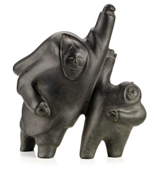 Lot 11 PETER SEVOGA (1940-2007) QAMANI’TUAQ (BAKER LAKE) Mother and Child, Waving, c. 1970 stone, 9 x 8.5 x 4 in (22.9 x 21.6 x 10.2 cm) ESTIMATE: $5,000 — $8,000 Price realized: $8,540.00