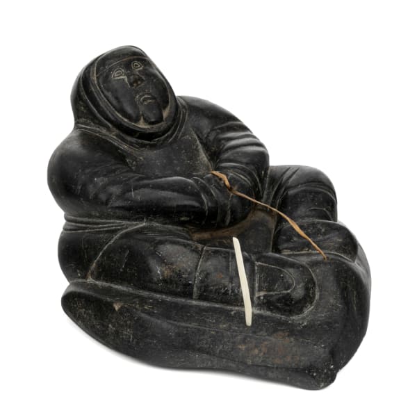 Lot 39 UNIDENTIFIED INUIT ARTIST, NUNAVIK (ARCTIC QUEBEC) Man Hunting at Seal Hole, c. mid-1960s stone, antler, and waxed string, 4.25 x 9.5 x 6.5 in (10.8 x 24.1 x 16.5 cm) ESTIMATE: $400 — $600