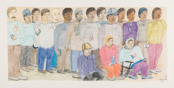 Lot 44 SHUVINAI ASHOONA (1961-) KINNGAIT (CAPE DORSET) Untitled (In the Studio), 2012 coloured pencil on paper, 24 x 47 in (61 x 119.4 cm) ESTIMATE: $6,000 — $9,000 PRICE REALIZED: $6,000.00