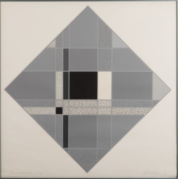 LOT 9 ROBERT HOULE, R.C.A. (1947-) NAHKAWININIWAK (SAULTEAUX / PLAINS OJIBWAY) Diamond Composition, 1980 silkscreen, 31.5 x 31.5 in (80 x 80 cm), framed, sight. ESTIMATE: $500 — $800