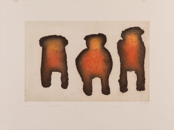 Lot 51 SHEOJUK ETIDLOOIE (1932-1999) KINNGAIT (CAPE DORSET) Three Bears, 1997 #29 etching and aquatint, sheet: 23.5 x 31.5 in (59.7 x 80 cm) / plate: 14.75 x 22.75 in (37.5 x 57.8 cm) ESTIMATE: $800 — $1,200 PRICE REALIZED: $488.00