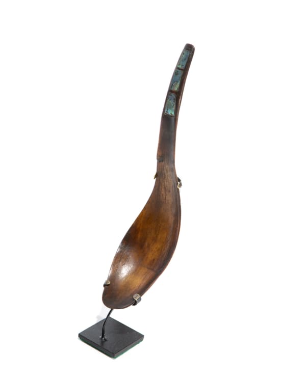 Lot 50 UNIDENTIFIED MAKER, HAIDA Feast Spoon, c. late 19th century horn and abalone,11 x 2.5 x 3 in (27.9 x 6.3 x 7.6 cm) PRICE REALIZED: $590.40