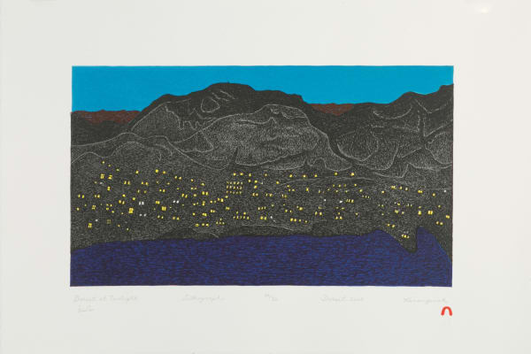Lot 49 KANANGINAK POOTOOGOOK, R.C.A. (1935-2010) KINNGAIT (CAPE DORSET) Dorset at Twilight, 2008 (2009) #3 lithograph, 15 x 22.5 in (38.1 x 57.1 cm) ESTIMATE: $500 — $800 PRICE REALIZED: $488.00