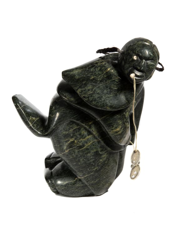 Lot 63 OMALLUQ OSHUTSIAQ (1948–2014) KINNGAIT (CAPE DORSET) Tooth Pull, 1990s stone, antler, hair and waxed string, 8 x 5 x 8 in (20.3 x 12.7 x 20.3 cm) ESTIMATE: $500 — $800 PRICE REALIZED: $732.00