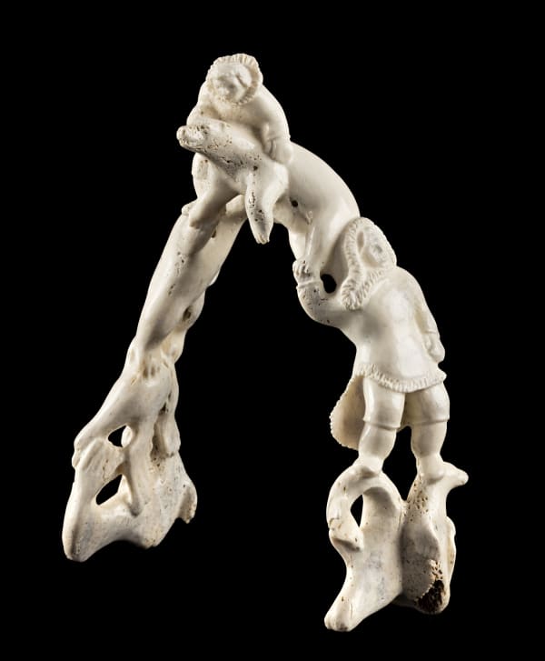 Lot 156 JACKOPOSIE OOPAKAK (1948-) IQALUIT (FROBISHER BAY) Composition with Figures and Arctic Animals, c. 2005 polar bear jaw bone, 9 x 7.5 x 4.5 in (22.9 x 19.1 x 11.4 cm) ESTIMATE: $2,500 — $3,500 Price Realized: $2,640
