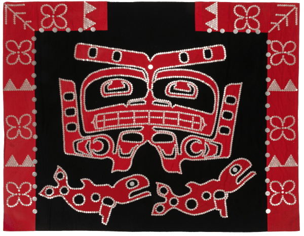 Lot 53 Attributed to MAXINE MATILPI (1956-) KWAKWA̱KA̱ʼWAKW Button Blanket, 1990s wool, felt, cotton thread, embroidery floss, and plastic buttons, 57 x 70 in (144.8 x 177.8 cm) ESTIMATE: $2,000 — $3,000 PRICE REALIZED: $1,952.00