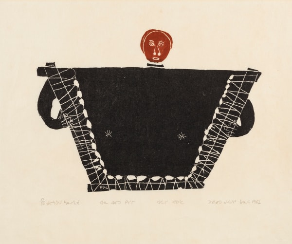 Lot 97 ALASI AUDLA TULLAUGAK (1935-) PUVIRNITUQ (POVUNGNITUK) Stretching a Skin, 1962 #80 stonecut, 17 x 15 in (43.2 x 38.1 cm) ESTIMATE: $600 — $900 PRICE REALIZED: $660.00