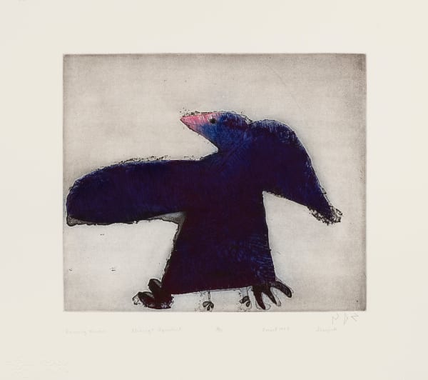 Lot 85 SHEOJUK ETIDLOOIE (1932-1999) KINNGAIT (CAPE DORSET) Dancing Raven, 1996 #32 etching and aquatint,plate: 11.75 x 14 in (29.8 x 35.6 cm) / sheet: 18 x 20 in (45.7 x 50.8 cm) ESTIMATE: $1,800 — $2,800 PRICE REALIZED: $2,400.00