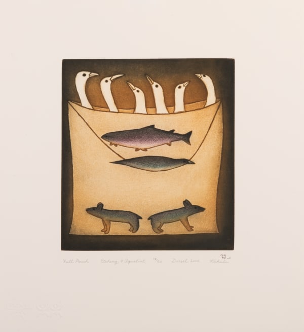 Lot 2 KAKULU SAGGIAKTOK (1940-2020) KINNGAIT (CAPE DORSET) Full Pouch, 2002 #3 etching and aquatint, plate: 9 x 8 in (22.9 x 20.3 cm) / sheet: 16 x 14.5 in (40.6 x 36.8 cm) ESTIMATE: $200 — $400 PRICE REALIZED: $120.00