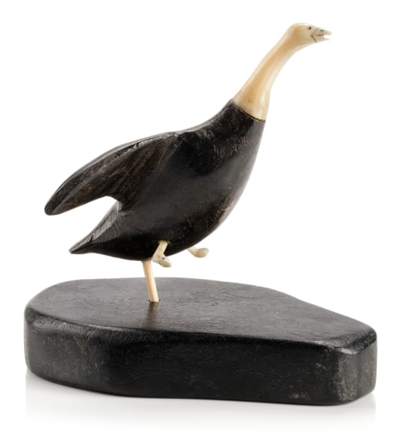 Lot 2 POSSIBLY AISA QUPIRUALU ALASUA (1916-2003) PUVIRNITUQ (POVUNGNITUK) Alighting Goose , 1950s stone, ivory, and graphite, 4 x 4.5 x 2.75 in (10.2 x 11.4 x 7 cm) ESTIMATE: $2,000 — $3,000 Price Realized: $2,196.00