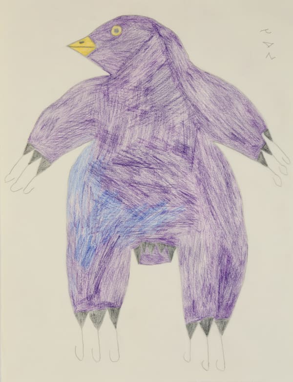 SHEOJUK ETIDLOOIE (1932-1999) KINNGAIT (CAPE DORSET) Untitled (Bird Shaman with Hooks for Digits), 1997-8 coloured pencil over graphite on paper, 26 x 20 in (66 x 50.8 cm) signed, "ᓯᐅᔪ".