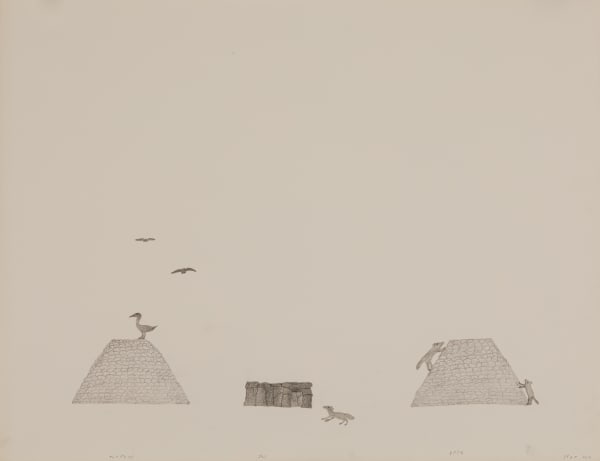 SIMEONIE QUPPAPIK (1909-1974) KINNGAIT (CAPE DORSET) Foxes and Traps, 1989/90 graphite and coloured pencil, 20 x 26 in (50.8 x 66 cm)