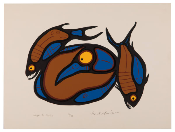 LOT 2 NORVAL MORRISSEAU, C.M. (1931-2007) ANISHINAABE (OJIBWE) Images of Myths silkscreen, 14.25 x 20 in (36.2 x 50.8 cm) ESTIMATE: $400 — $600