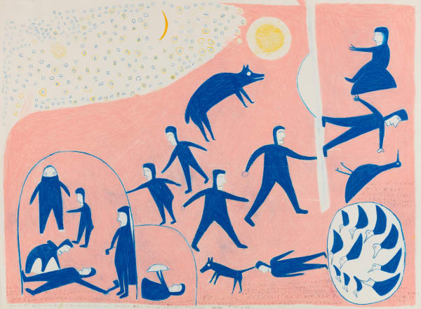 Lot 20 JESSIE OONARK, O.C., R.C.A (1906-1985) QAMANI'TUAQ (BAKER LAKE) Drawing for "Kiviuk and the Grizzly", c. 1979 coloured pencil on paper, 22 x 30 in (55.9 x 76.2 cm) ESTIMATE: $10,000 — $15,000 price realized: $19,520.00