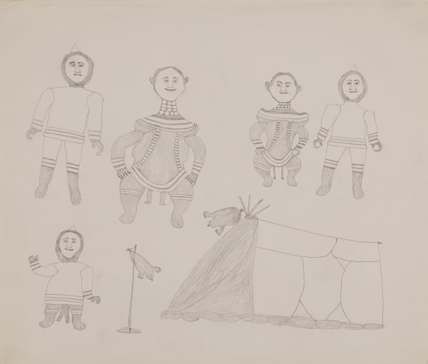 KIAKSHUK (1886-1966) KINNGAIT (CAPE DORSET) Summer Camp, c. 1960 graphite on paper, 19 x 22.25 (48.3 x 56.5 cm)