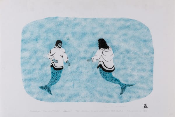 Lot 5 ANDREW QAPPIK (1964-) C.M., PANNIRTUQ (PANGNIRTUNG) Taleelayu Man and Wife, 1987 #11 stencil, 13 x 23 in (33 x 58.4 cm) PRICE REALIZED: $369.00