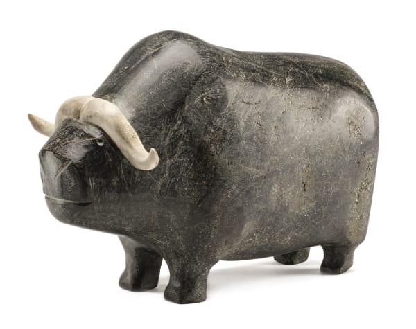 Lot 148 MARK TUNGILIK (1913-1986) NAUJAAT (REPULSE BAY) Muskox, c. 1978 stone and antler, 7.5 x 12 x 5.5 in (19.1 x 30.5 x 14 cm ESTIMATE: $4,000 — $6,000 Price Realized: $9,600