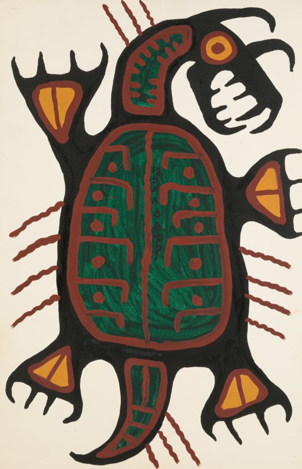 Lot 121 NORVAL MORRISSEAU, C.M. (1931-2007) ANISHINAABE (OJIBWE) Turtle, c. 1964-9 acrylic on Arches France watermarked and blind stamped watercolour paper, 22.25 x 14.75 in (56.5 x 37.5 cm) ESTIMATE: $1,500 — $2,500 PRICE REALIZED: $1,320.00