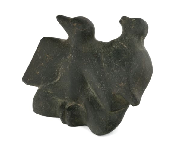 Lot 19 ADA EYETOAQ (1934-2014) QAMANI'TUAQ (BAKER LAKE) Bird Shaman and Familiar, 1984 stone, 2.75 x 4 x 1.75 in (7 x 10.2 x 4.4 cm) ESTIMATE: $350 — $500
