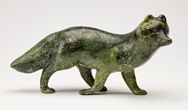 Lot 126 HENRY EVALUARDJUK (1923-2007) IQALUIT (FROBISHER BAY) Arctic Fox, early 1980s stone, 4.5 x 9.25 x 2.75 in (11.4 x 23.5 x 7 cm) ESTIMATE: $2,000 — $3,000 PRICE REALIZED: $5,760.00