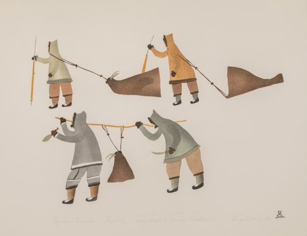Lot 37 TOMMY NUVAQIRQ (1911-1982) PANNIRTUQ (PANGNIRTUNG) They Shared the Aivik (Walrus), 1984 #23 stencil, 17.25 x 22.5 in (43.8 x 57.1 cm) ESTIMATE: $100 — $200 PRICE REALIZED: $109.80