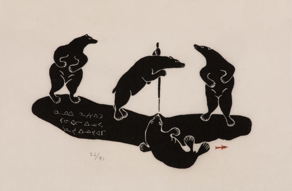 DANIEL INUKPUK (1942-2015) INUKJUAK (PORT HARRISON) Bears Hunting for Seals Like Men, 1973 II #35 stonecut, 9 x 13.5 in (22.9 x 34.3 cm)