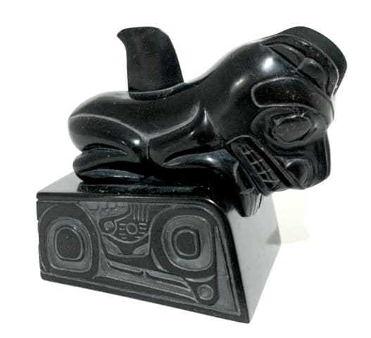 Lot 49 RICK ADKINS (1955-) HAIDA Killer Whale Calf on Base, c. 1987 argillite, 3 x 2.75 x 1.75 in (7.6 x 7 x 4.4 cm) PRICE REALIZED: $565.80