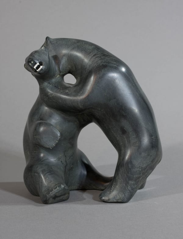 28 ANDY MAMGARK (1930-1997) ARVIAT (ESKIMO POINT) Fighting Bears, c. 1990 stone, and antler, 7.5 x 6.5 x 4.75 in (19.1 x 16.5 x 12.1 cm)
