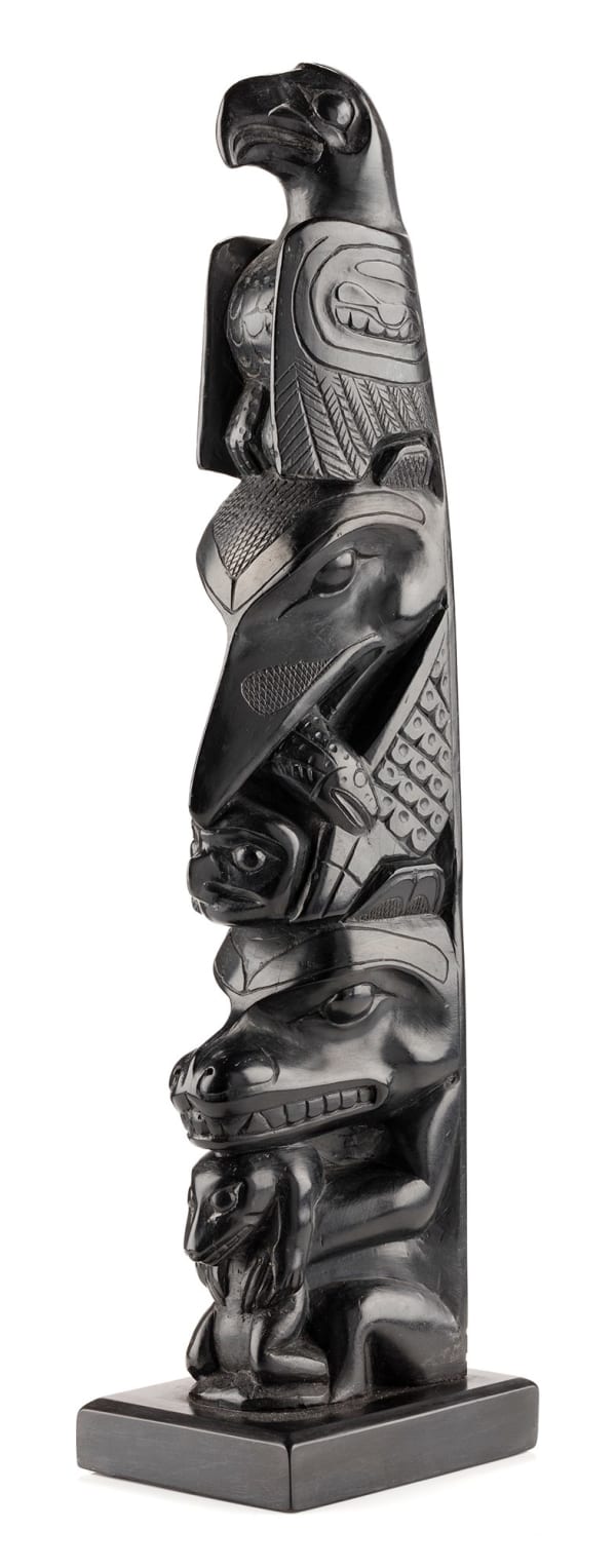 Lot 37 PROBABLY PAUL JONES (c. 1847-1927), SKIDEGATE, HAIDA GWAII Model Totem Pole, c. 1900-1920 argillite, 10 x 2.75 x 2.25 in (25.4 x 7 x 5.7 cm) ESTIMATE: $5,000 — $8,000 Price realized: $5,124.00