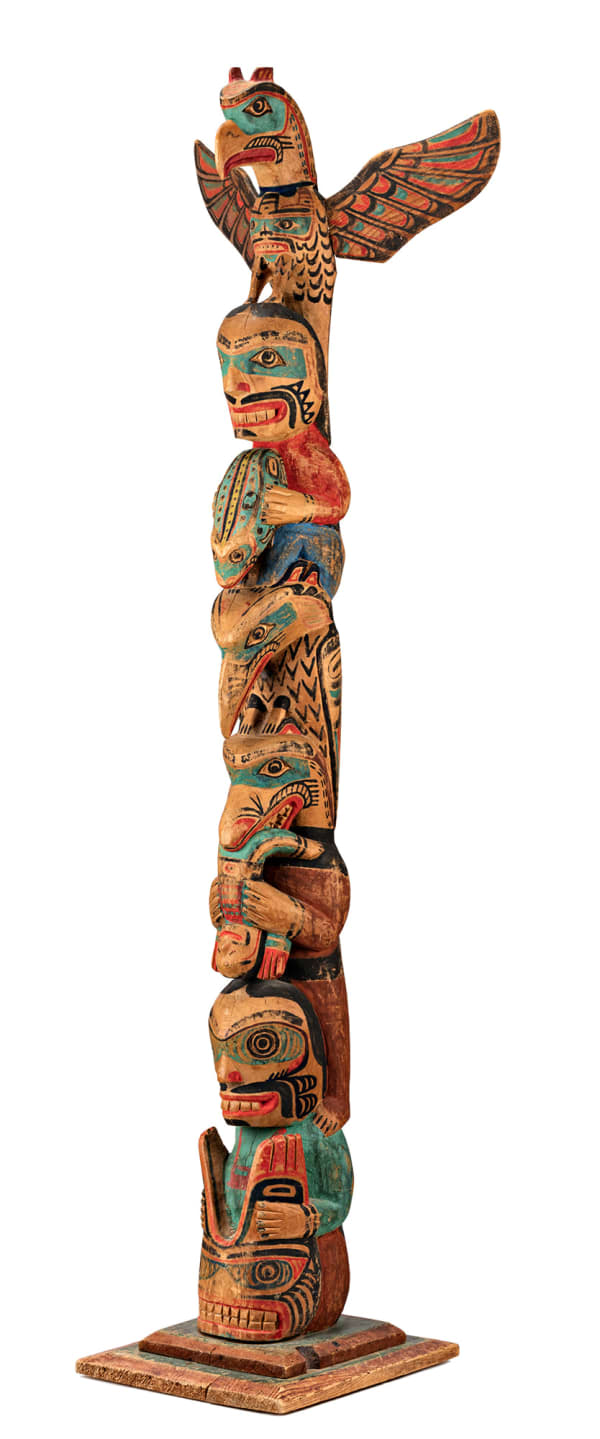 LOT 46 CHARLIE JAMES (1865-1961) KWAKWA̱KA̱ʼWAKW Model Totem Pole, c. 1920s cedar and pigment, 51 x 15.25 x 15 in. (129.5 x 38.7 x 38.1 cm) ESTIMATE: $20,000 — $30,000 Price Realized: $33,600.00