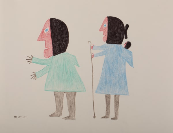 Lot 43 ANIRNIK OSHUITOQ (1902-1983) KINNGAIT (CAPE DORSET) Untitled Drawing (Family Group, Strolling Along), 1964-66 ink, graphite, and coloured pencil on paper, 16.5 x 20.75 in (41.9 x 52.7 cm) ESTIMATE: $500 — $800 PRICE REALIZED: $366.00