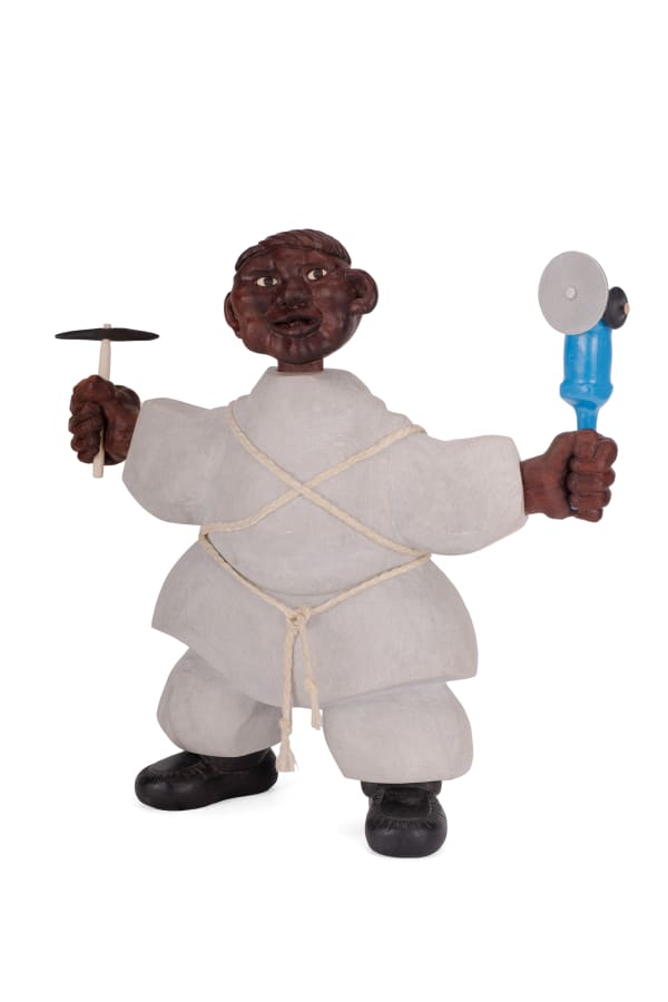 Lot 29 MICHAEL MASSIE, C.M., R.C.A. (1962-) KIPPENS, NEWFOUNDLAND AND LABRADOR It's Irrelevant , 19 December 2006 limestone, bone, ebony, padauk, mahogany, birch, enamel, sinew, 13.75 13.5 x 5 in (34.9 x 34.2 x 12 cm) ESTIMATE: $4,000 — $6,000