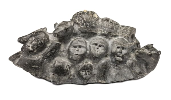 Lot 89 THOMAS UGJUK (1921-D) KANGIQLINIQ (RANKIN INLET) Life on the Land, c. 1973-5 stone and antler, 10.5 x 23 x 10.25 in (26.7 x 58.4 x 26 cm) ESTIMATE: $10,000 — $15,000 Price realized: $9,600