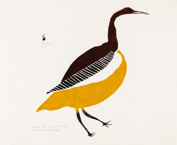 Lot 38 LUKE IKSIKTAARYUK (1909-1977) QAMANI’TUAQ (BAKER LAKE) Crane, 1969 (1970 #32) stencil, 20 x 24.5 in (50.8 x 62.2 cm) ESTIMATE: $2,000 — $3,000 PRICE REALIZED: $1,232.00