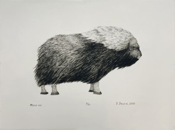Lot 67 PETER PALVIK (1960-) ULUKHAKTOK (HOLMAN) Musk-ox, 2000 #12 lithograph, 11.25 x 15 in (28.6 x 38.1 cm) PRICE REALIZED: $246.00