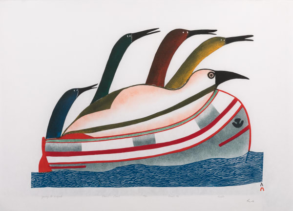 Lot 15 PUDLO PUDLAT (1916-1992) KINNGAIT (CAPE DORSET) Journey to Kudjuak, 1990 #22 stonecut and stencil, 24 x 34.25 in (61 x 87 cm) ESTIMATE: $300 — $500 PRICE REALIZED: $360.00