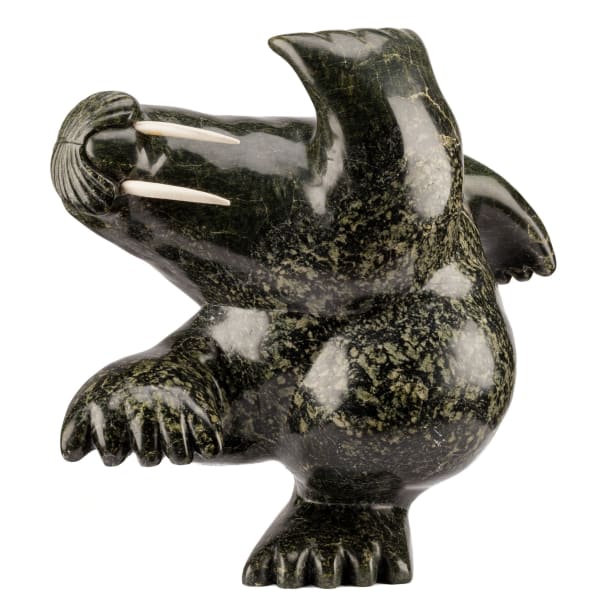 Lot 99 AQJANGAJUK SHAA, R.C.A. (1937-2019) KINNGAIT (CAPE DORSET) Dancing Walrus, early-mid 1980s stone and antler, 16 x 17 x 11.25 in (40.6 x 43.2 x 28.6 cm) ESTIMATE: $5,000 — $8,000 PRICE REALIZED: $4,800.00