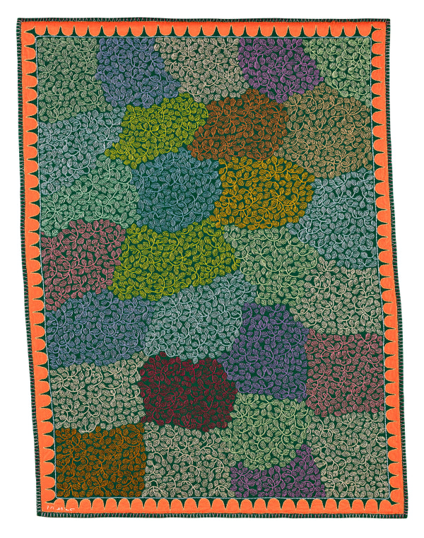 Lot 68 RUTH QAULLUARYUK (1932-) QAMANI'TUAQ (BAKER LAKE) Tundra Spring, 2000 wool, felt, embroidery floss, and cotton thread, 59 x 44.5 in (149.9 x 113 cm) ESTIMATE: $8,000 — $12,000 PRICE REALIZED: $8,400.00 A world record for a work on cloth by the artist